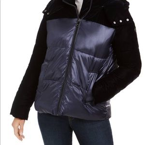 NWT Cavin Klein Blue Suede Puffer Jacket